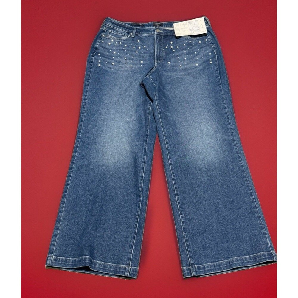 NYDJ Teresa Wide Leg Jeans Embellishments LAKE NOTRE-DAME Size 14 Worn On QVC